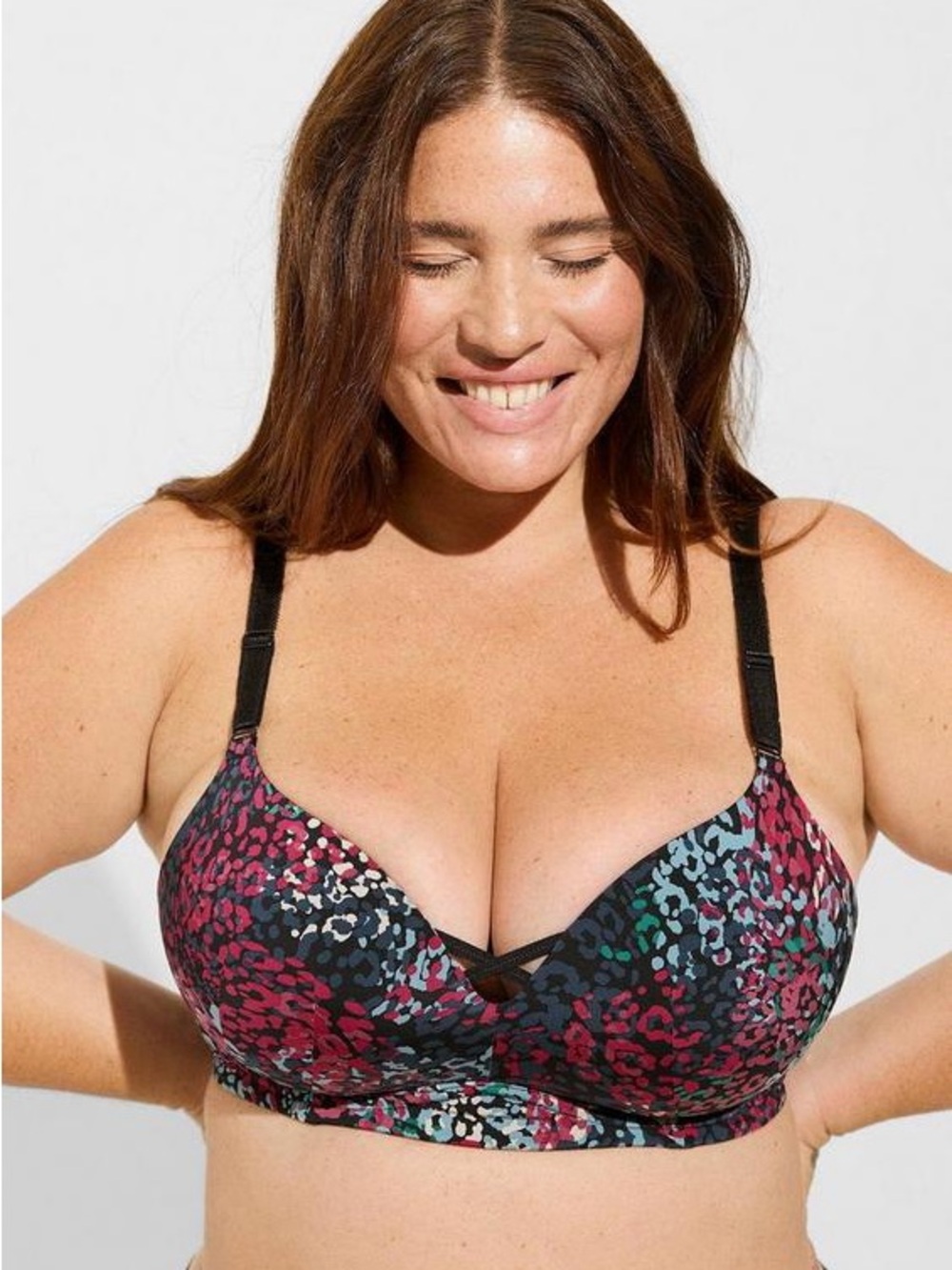 torrid Dream Wire-Free Multicolor Leopard-Print Push-Up Bra with Black Straps